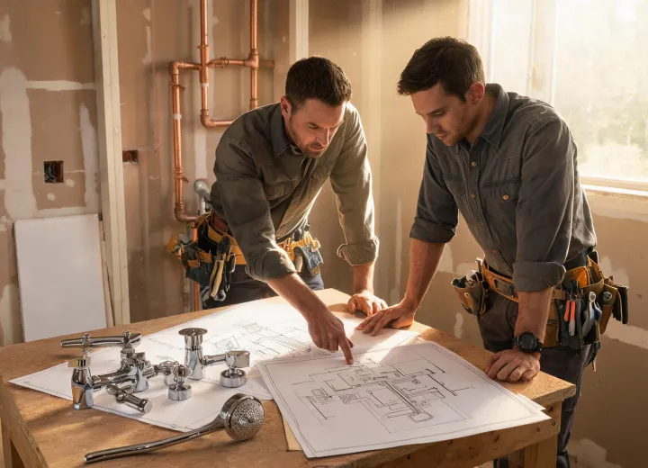 Grohe specialist reviewing shower valve shop drawings with contractor